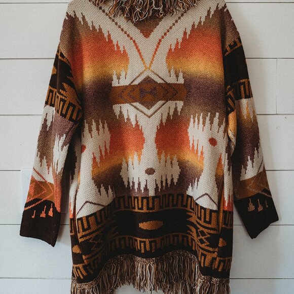 New Aztec Western Native Knit Oversized Sweater Cardigan Womens - Picture 6 of 6